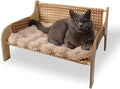 2 in 1 Large Woven Rattan Cat Couch Bed with 19x 14'' Removable Plush Pad Mat, Pet Sofa for Indoor Elevated Cat Beds Suitable for Kitty, Puppy or Small Animal (Supports 33 lbs)