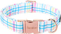 Unique Style Paws Dog Collar with Metal Buckle - Blue Pink Grid Pattern - Durable & Cute for Small to Large Dogs