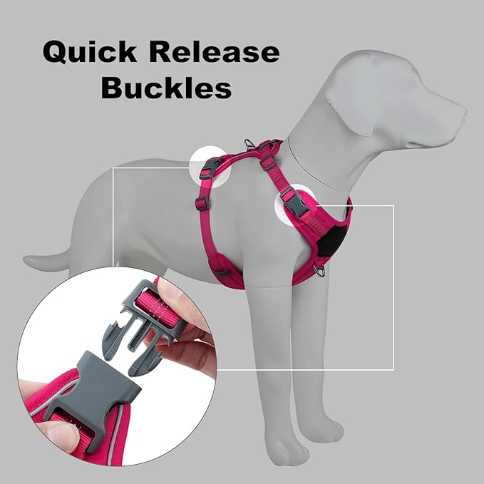 Plutus Pet No Pull Dog Harness, Release at Neck, Soft Padded, Reflective Adjustable Dog Vest Harness for Small, Medium, Large Dogs(Hot Pink, XL)