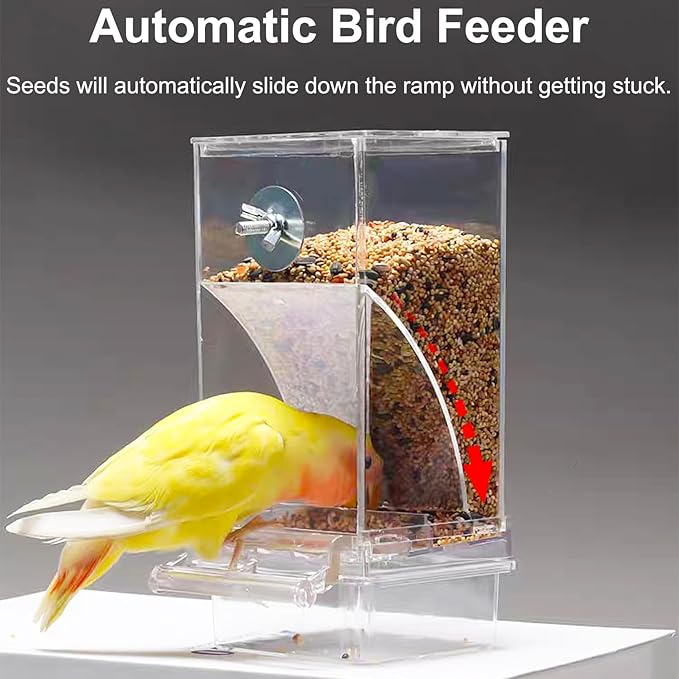 VCEPJH No Mess Bird Feeder and Water Dispenser Automatic Parrot Feeder Cage Accessories Orange Bird Drinker Parakeet Seed Dispenser with Cage Perch for Lovebirds Conures Budgies Canary Finch (Orange)