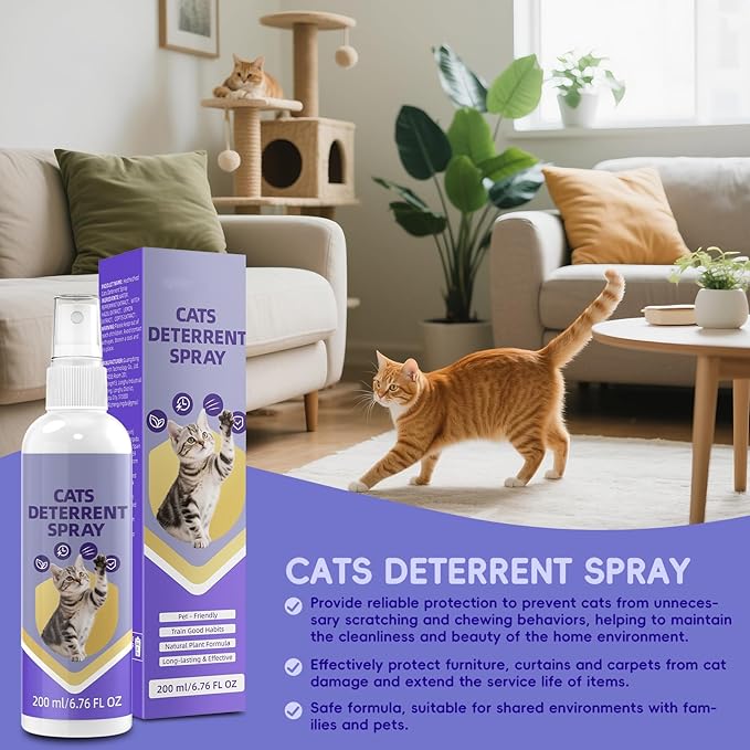 Cat Deterrent Spray - Effective Repellent Spray for Furniture Protection, Safe Natural Indoor & Outdoor Training Aid to Stop Scratching & Urine Marking (200 ML)
