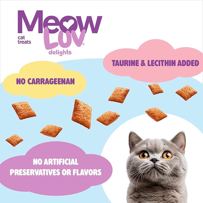 Ultra Chewy Meow Luv Delights Crunchy Cat Treats with Creamy Center - Salmon and Chicken Flavors - Premium Cat Snacks - Soy-Free Recipe - Salmon Flavor - Healthy Treats for Indoor Cats - 4 Pack