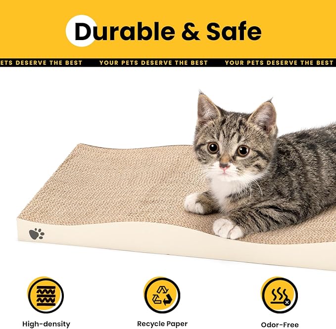 Cat Scratcher, Durable Scratch Pad, Corrugated Cardboard Scratching Board for Indoor Cats, Heavy Duty, Double-Sided Usability, Recyclable, with Catnip
