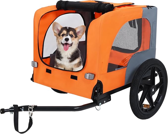 Pet Bike Trailer,Dog Bike Trailer for Small and Medium Pets,Up to 88lbs Easy Folding Cart Frame Quick Release Wheels,Non-Slip Floor,Internal Leash