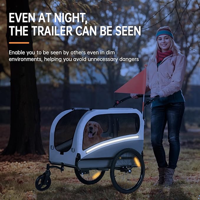 Sepnine Dog Bike Trailer, Supports up to 110 lbs, 2-in-1 Pet Stroller Cart Bicycle Carrier, Easy Folding Cart Frame with Quick Release Wheels, Universal Bicycle Coupler, Non-Slip Floor, Internal Leash