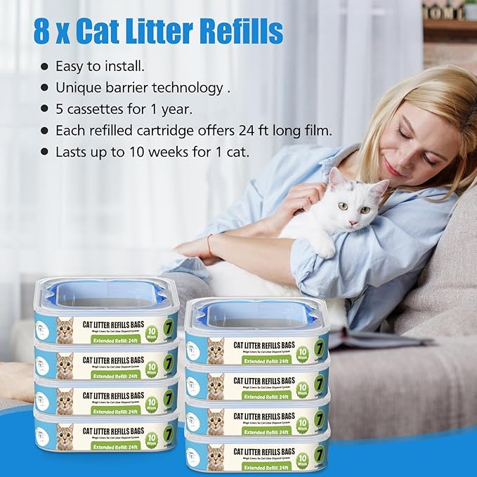 Cat Litter Refills Cartridge Compatible with Your Genie Litter Standard, Plus and XL Cat Litter Pail, 8 Packs