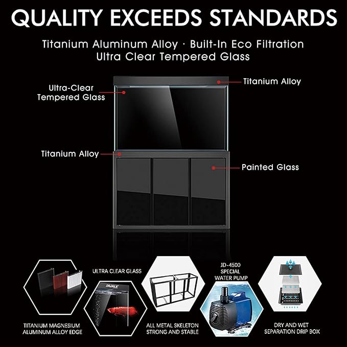 135 Gallon Glass Aquarium with Aluminum Cabinet - Including Sump for Filtration and Circulation, Plumbing, LED, Silver