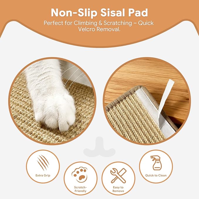3Pcs 10"×8" Cat Wall Steps - Cat Stairs for Wall, Ladder Natural Wood with Fixtures,Turn Around or Climbing or Playing for Kittens and Adult Cats