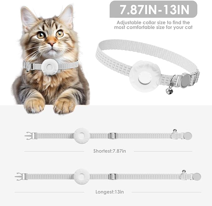 Cat Tracker, MINI GPS Tracker for Cats, No Monthly Fee, Pet Tracker Compatible with Apple Find My App(Only iOS), Real-Time Tracking, Smart Alerts, Up to 1-Year Battery, Waterproof