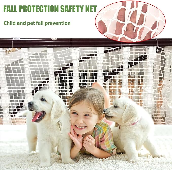 Safety Rope Net for Kids,Knotless Fence Net for Balcony Stairway Guard,Outdoor Terrace Decoration Pet Anti-Fall Rope Netting,Baseball Sports Netting(Size:3M*9M(9.8FT*29.5FT),Color:White)