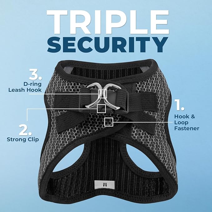 Best Pet Supplies Voyager Step-in Air Harness - All Weather Mesh, Reflective, No Pull Harness for Dogs, Cats - Secure with Hook & Loop Fastener, Buckle, Double D-Rings - Gray 2-Tone, M