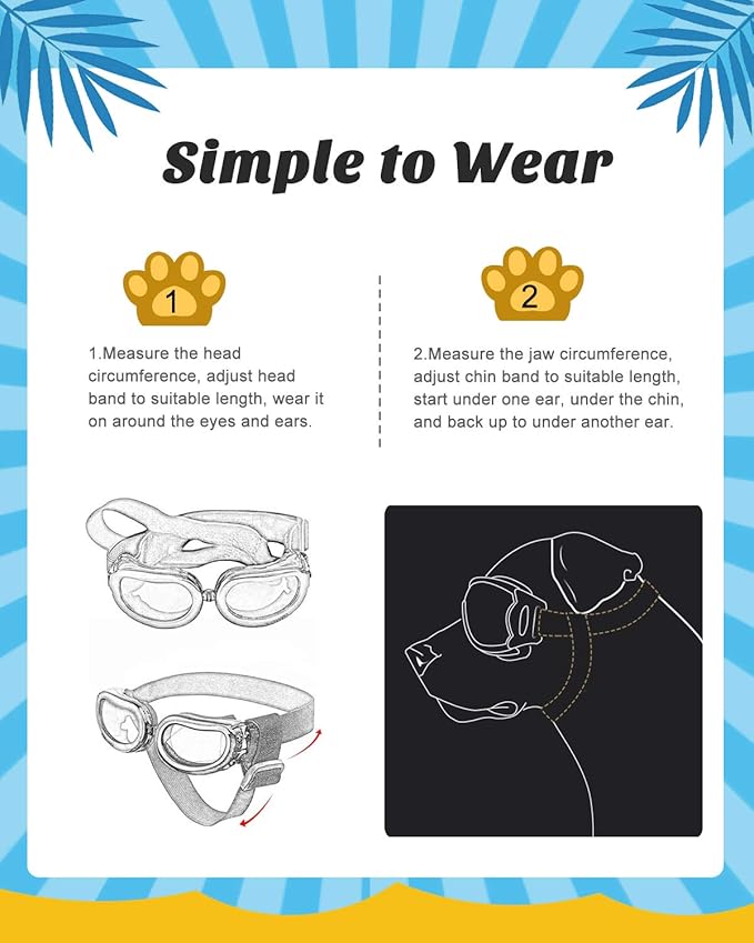 Lewondr Dog Sunglasses Small Breed, Dog Goggles UV Protection for Small Dogs Eye Protection with Adjustable Strap Windproof Anti-Fog Sunglasses for Small Breed Doggy Puppy Glasses