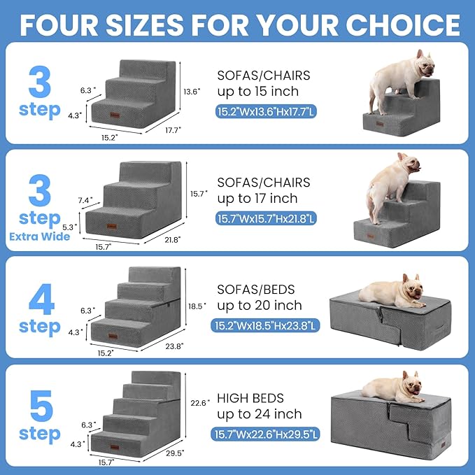 Dog Stairs for Small Dogs, 3-Step Non-Slip Pet Stairs for Couch Sofa and Chair, Dog Bed Stairs for Puppy, Older Cat,Grey,13.6" H