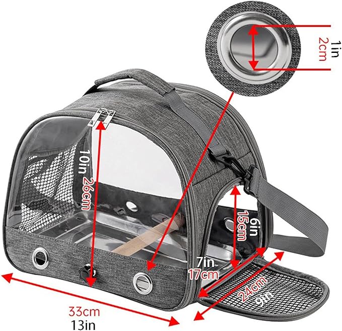 Portable Bird Cage Bird Carriers Foldable Panoramic View with Perch Removable Tray for Parrot Hamster Hedgehog Rabbit Sugar Glider (Light Red)