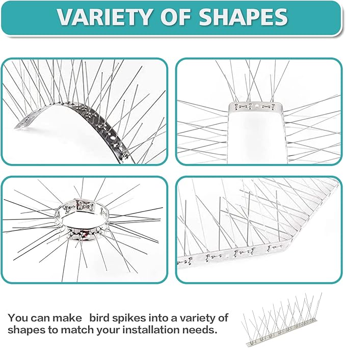 KKY Bird Spikes Stainless Steel Base, Metal Bird Repellent Nail Fence Kit, Can Be Used to Stop Pigeons and Other Small Birds, Covering 43.2 Feet 40 Packs.