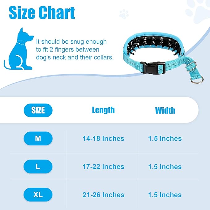 Lightweight Prong Collar for Dogs, Reflective No Pull Dog Collar | Adjustable Size Dog Pinch, Breathable Woven Fabric Air Grid Technology, Martingale Collar for Dogs Training(Blue-L)
