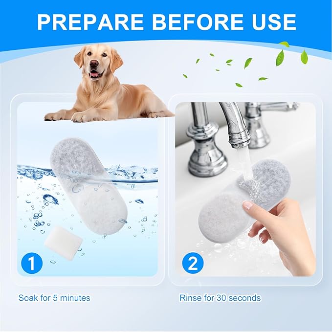 12+12PCS Dog Water Fountain Filters Replacement Compatible with MAILOFY 14L/3.7Gal Dog Water Bowl Filter, Activated Carbon & Sponges for Stainless Steel Dog Fountain
