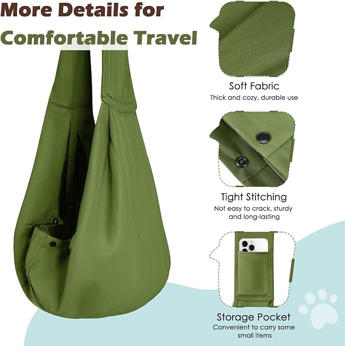 Pawaboo Small Dog Sling Carrier, Reversible Hands Free Dog Sling Carriers for Small Dogs and Cats, Puppy Slings Carrier with Safety Harness, Puppy Essentials, Matcha Green