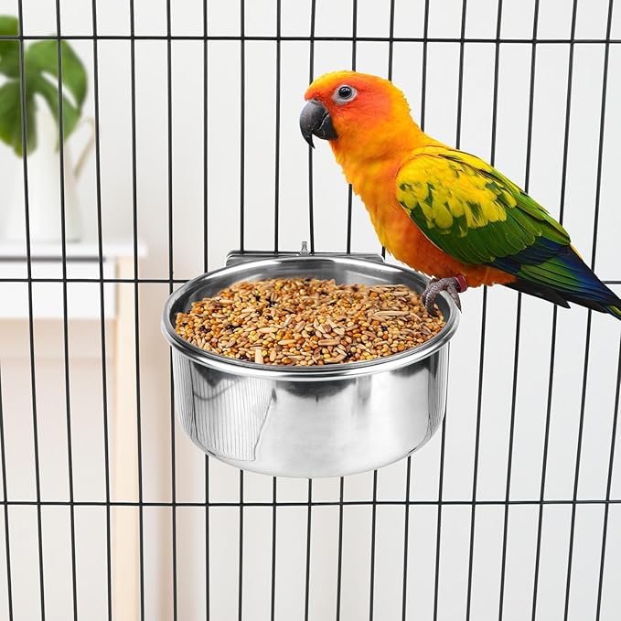 Hypeety Stainless Steel Food Water Bowl for Pet Bird Crates Cages Coop Dog Cat Parrot Bird Rabbit Pet (Medium,4.7 * 2.1in)