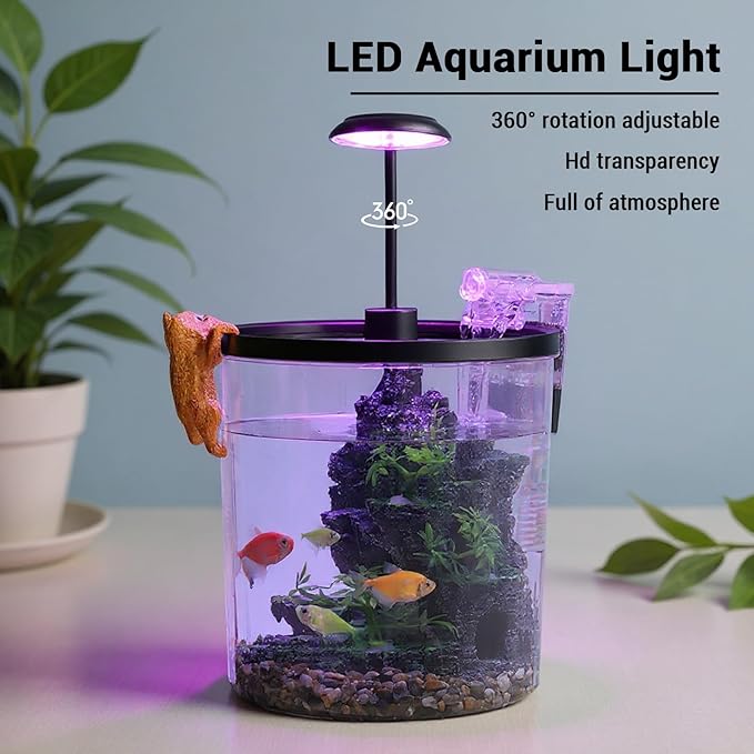 GarveeLife Small Fish Tank, Betta Fish Tank kit with LED Light, Oxygen Generator, Fish Tank Starter Kits for Beta,Goldfish (Black, 1.5 Gallon)