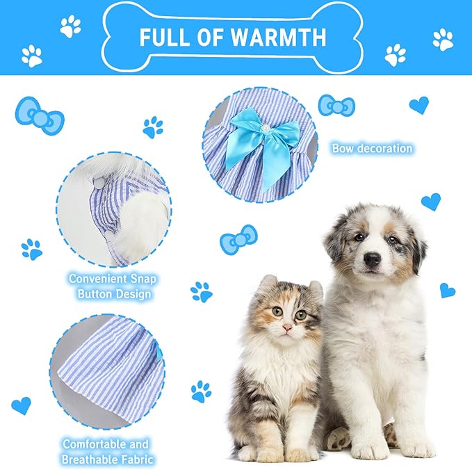 TAPBULL Dog Dresses, Fashionable Pet Dog Clothes, Cute Cat Birthday Dress Outfit (Blue/Red/Pink/Pink-Blue/Yellow-Blue 5-Pack), Small