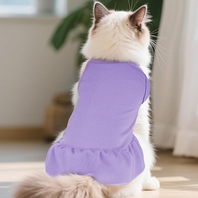 Dog Dresses Cat Skirt Solid Color Dog Clothes Summer Sleeveless Puppy Girl Clothes for Small Pet Dogs Cats (Light Purple, Large)