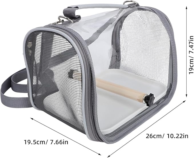Portable Small Bird Travel Cage Carrier with Gray Lightweight Handheld Design for Small Parakeets Parrots Conures Outdoor Trips and Vacations
