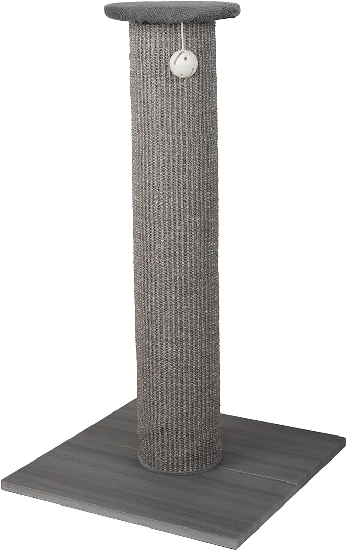 Kitty City Tall Sisal Cat Scratching Post, 32” Durable Scratcher with Sturdy Base & Hanging Jingle Toy, Easy Assembly, Furniture Protection for Indoor Cats - Gray