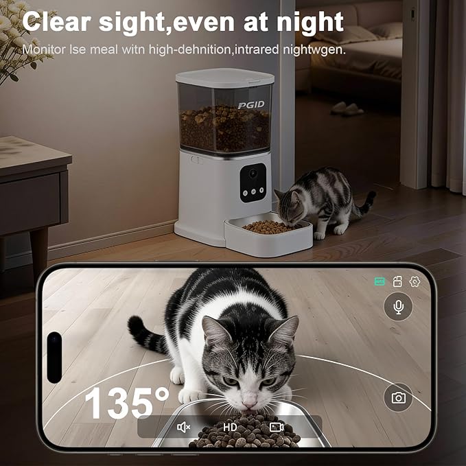 Automatic Cat Feeder with 400W Camera,2.4G Auto Dog Feeder w Night Vision,Pet Feeder w2-Way Audio,Timed Cat Feeders for Dry Food,Dogs Food Dispenser w APP Control 5L