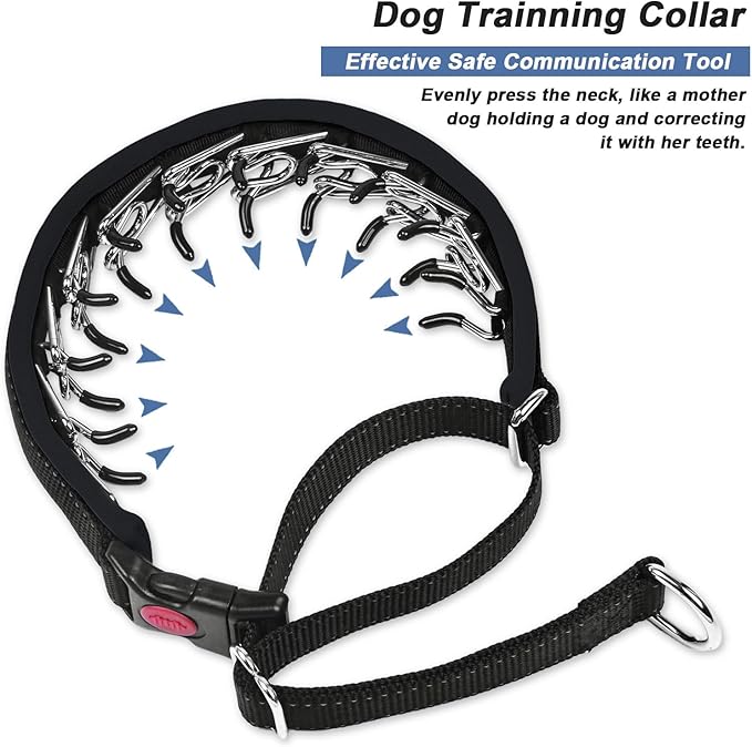Heavy Duty Nylon No Pull Dog Collar with Buckle, Adjustable Anti Pull Reflective Slip Collar for Large Medium Small Dogs - M Black