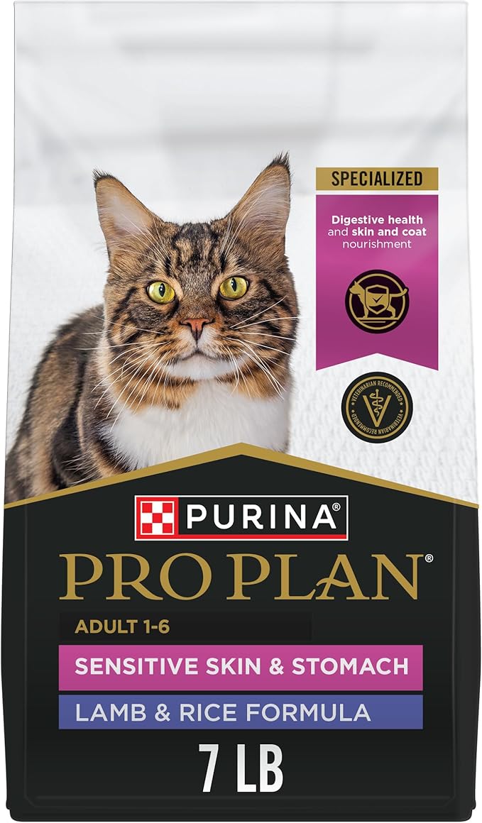 Purina Pro Plan Sensitive Skin and Stomach Cat Food, Lamb and Rice Formula - 7 lb. Bag