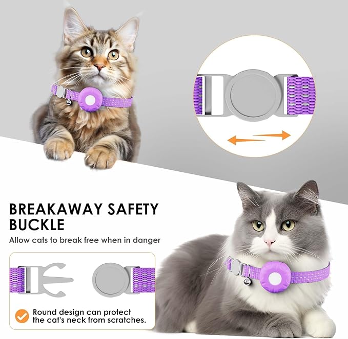Cat Tracker, MINI Pet Tracker for Cats, No Monthly Fee, Waterproof Cat GPS Tracker, Compatible with Apple Find My App(Only iOS), Real-Time Tracking, Precise Positioning, Smart Alerts