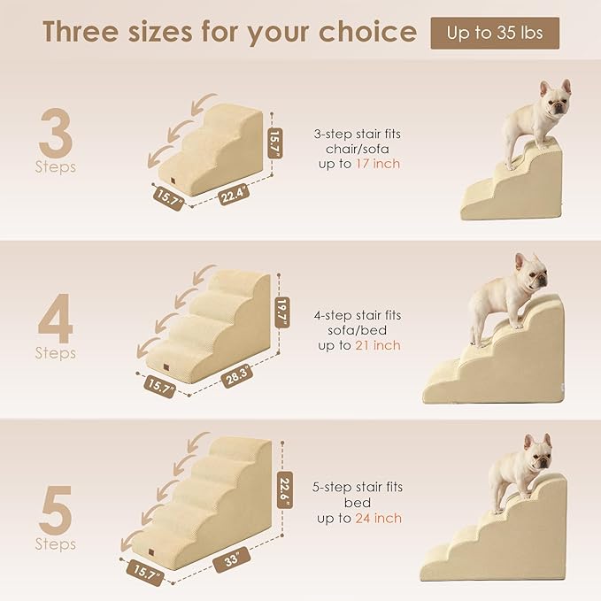 EHEYCIGA Curved Dog Stairs Ramp for High Beds 22.6" H, 5-Step Dog Steps for Small Dogs and Cats, Pet Stairs for High Bed Climbing, Non-Slip Balanced Pet Step Indoor, Graige