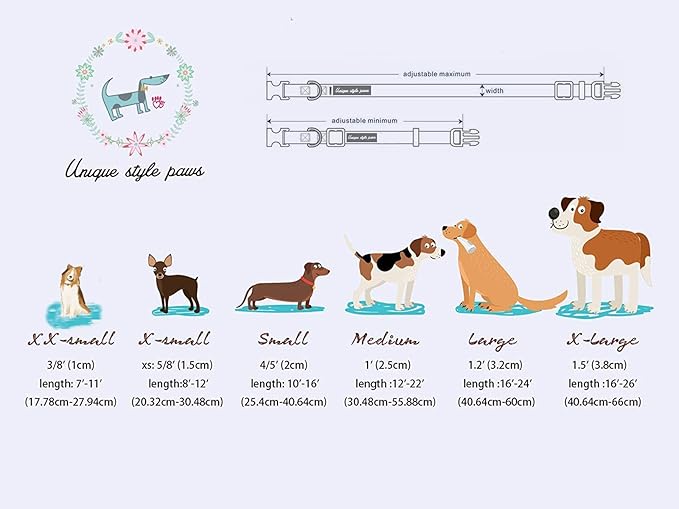 Unique style paws Dog Collar Metal Buckle Gift for Small Medium Large Boys Girls Dogs, XL