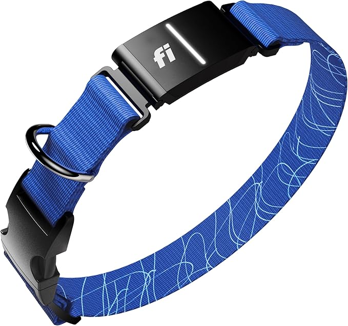 New Fi Series 3+ Smart Dog Tracker Collar [6 Month Membership Included] GPS Tracker for Dogs with Health & Behavior Monitoring, Escape Alerts, Waterproof, LED, Apple Watch Compatible (Blue, Medium)