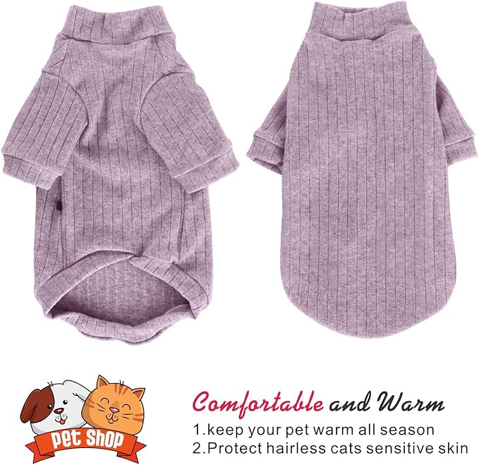 Idepet Sphynx Hairless Cats Sweater Shirt Kitten Soft Puppy Clothes Pullover Cute Cat Pajamas Jumpsuit Cotton Apparel Pet Winter Turtleneck for Cats and Teacup Chihuahua Small Dogs(Purple,XXL)