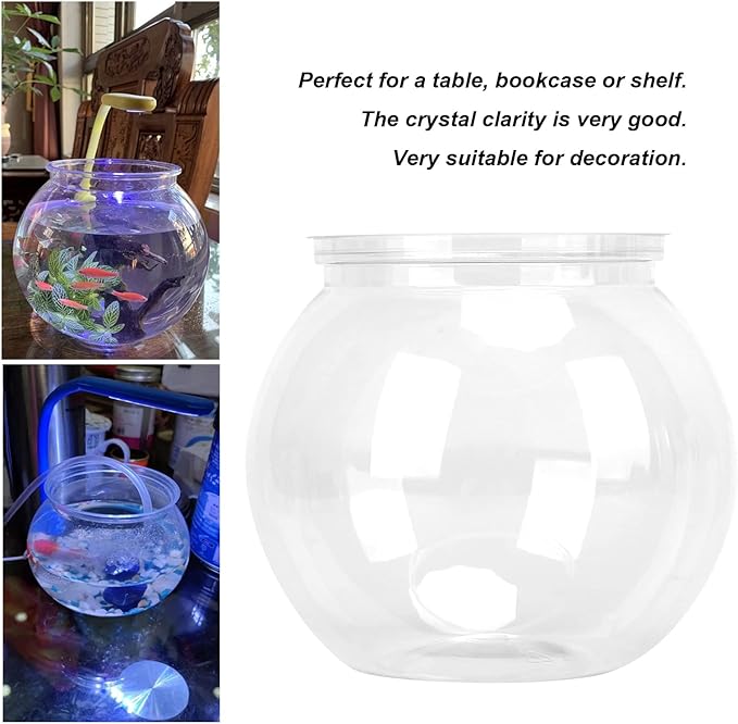 Small Fish Tank,Plastic Bubble Bowl Transparent Plastic Impact Resistant Plastic Gallon Fish Bowl Decor for Desk Bookshelf(S)