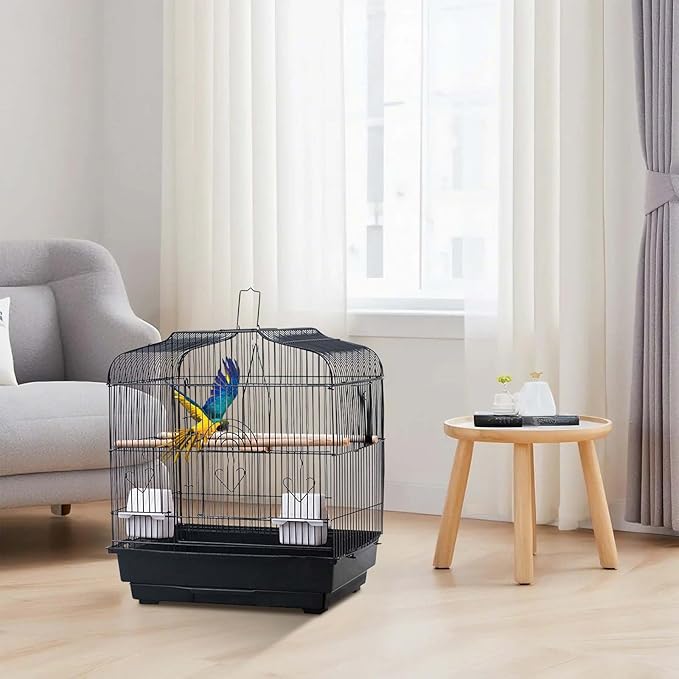 Small Bird Travel Cage - Lightweight Small Birds Starter Kit with with 2 Stands, 2 Feeders and Wooden Perches, Birdcages for Parakeets Lovebirds Parrotlets Finches Canaries(20.5×18.1×14.2 in)
