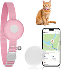GPS Tracker for Cats, Compatible with Apple Find My App (Only iOS), No Monthly Fee Cat Tracker, Waterproof (White Tracker, Pink Cat Collar)