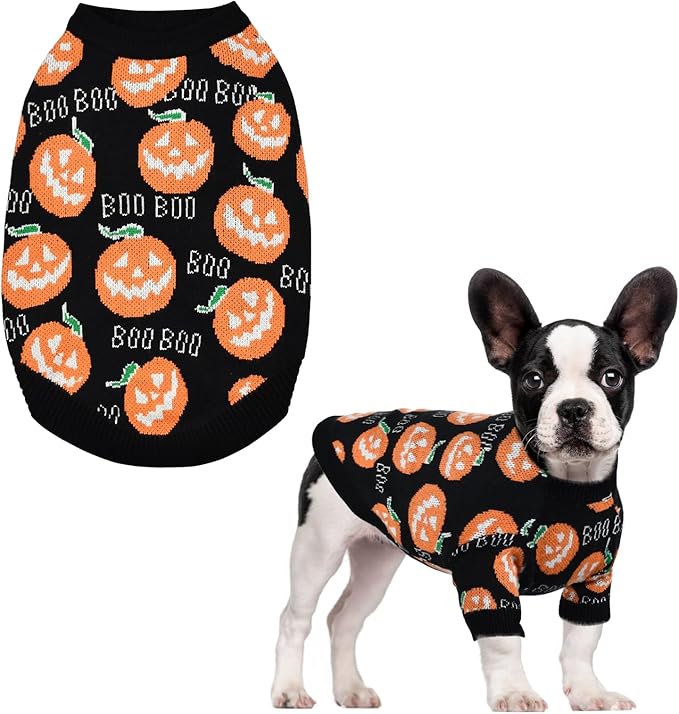 Pet Puppy Dog Halloween Sweater Cat Pumpkin Knitwear Clothes Costume with Cute Boo Pattern Halloween Sweater Coat for Kittens Small Dogs Cats XXL