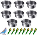 6 pcs Bird Feeding Dish Cups, Parrot Stainless Steel Food Bowl Cage Water Feeder with Clamp Holder for Parrots Cockatiel Budgies Lovebird Parakeet Feeding Cups with 6 Spoon