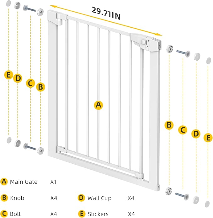 Easy Step Walk-Thru Baby Gate – Adjustable Safety Gate for Babies & Pets, Pressure Mount Kit, Includes Wall Cups – 29.7-48.8W x 30.5H, Auto-Close