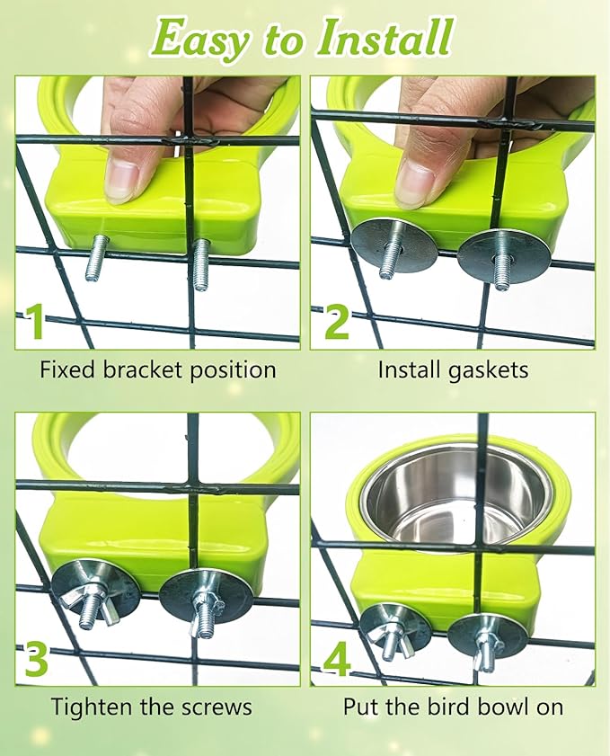 BNOSDM 2 PCS Bird Feeding Dish Cups Perch Stand Hanging Stainless Steel Bird Bowls Food Container Food and Water Bowls with Spoon for Budgie Cockatoo Finch Lovebirds Pigeons (White)