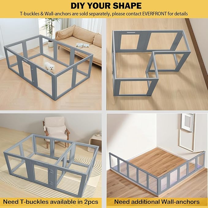 Clear Dog Play Pen - Easy Assemble Durable Plastic Acrylic Dog Playpen - Dog Playpen Indoor, Puppy Playpen, Cat Playpen, Small Animal Playpen, Dog Play Pen Indoors (Grey, 23.6" H, 8PCS)