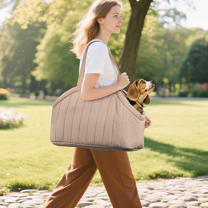 Dog Purse Carrier for Small Dogs - Dog Carrier Purse with Secure Harness Clip, Dog Tote Bag for Small Dogs and Puppies - Brown