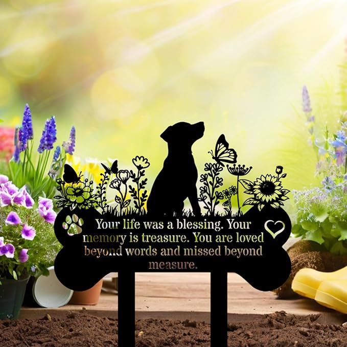 Pet Grave Markers Dog, Metal Pet Metal Memorial Garden Stake, Pets Waterproof Grave Stakes Plaque, Pet Headstone Garden Memorial Graves, Metal Dog Garden Decor 12"