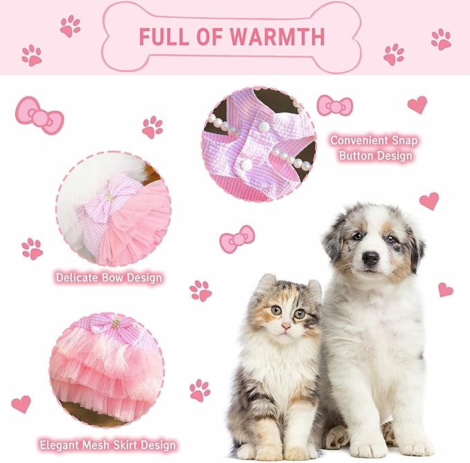Dog Dresses, Fashion Pet Dog Clothes, Striped Mesh Puppy Dogs Princess Dresses (Pink, Medium)