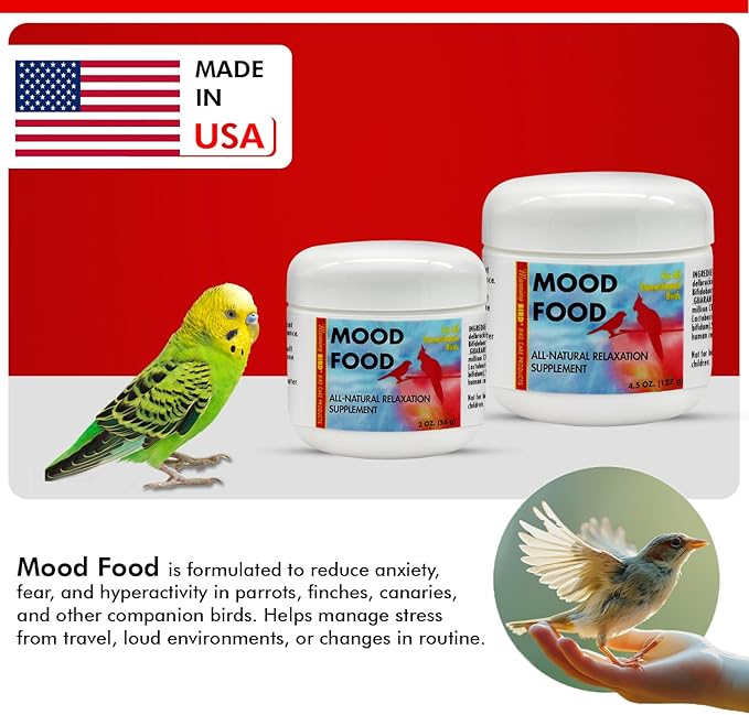 Morning Bird Mood Food 2 oz – Natural Calming Supplement for Birds – Non-Sedating Formula – Helps Reduce Stress, Aggression & Feather Plucking – Gentle Support with Amino Acids & B Vitamins