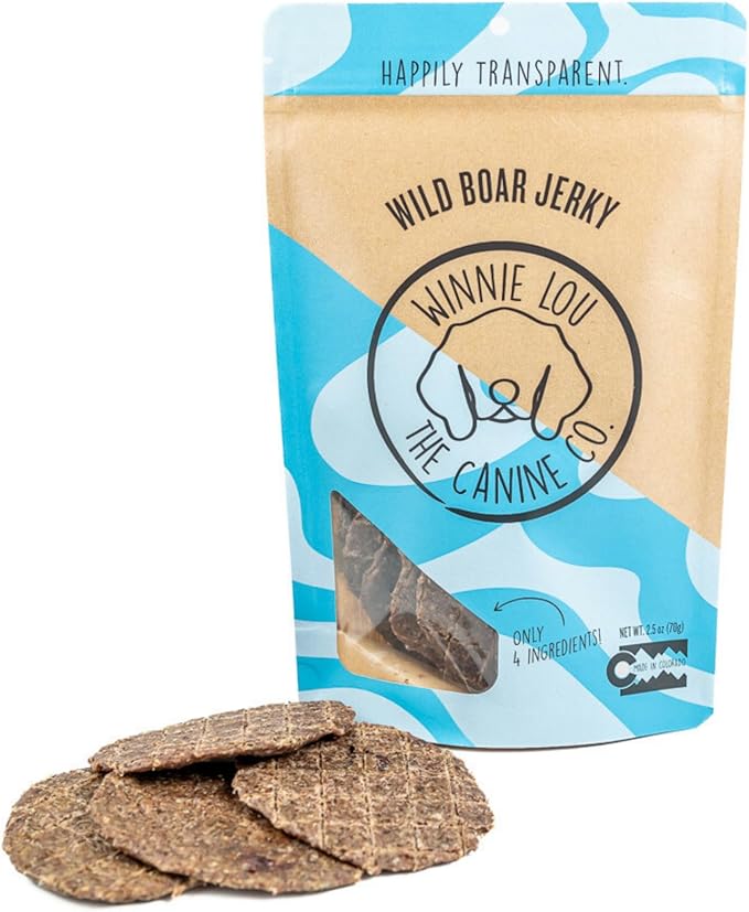 Winnie Lou Wild Boar Jerky Dog Treats – Limited Ingredient, Human Grade, Training Treats for Small, Medium & Large Dogs, Made in USA (1 Pack)