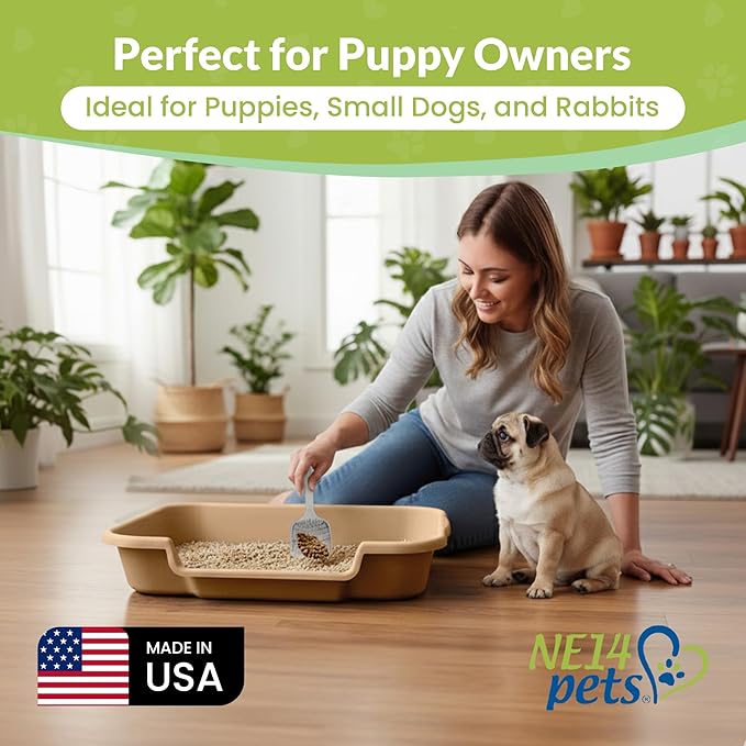 Dog Litter Box, Beach Sand Color, Large Size, Durable & Pet Safe Puppy Litter Box, Indoor Open Top Entry Dog Litter Pan, Comfortable for Dogs, Great for Dogs up to 20 lbs (2 Pack)